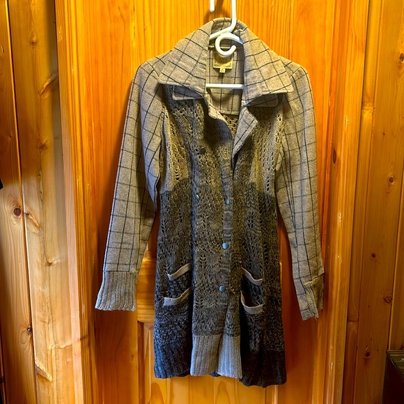 BLACK SWAN - Wool Plaid, Knit Button Up Shacket - Picture 1 of 8